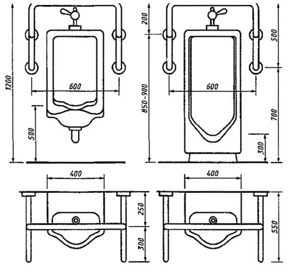 Примеры оборудования поручнями туалетных комнат или кабин ванных и душевых комнат в общественных зданиях и сооружениях