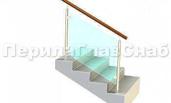 Ограждение с деревянным поручнем с зажимными стеклодержателями и стойками в Москве. Готовые проекты ПерилаГлавСнаб