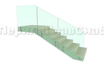 Ограждение для лестницы на несущем стекле с точечным креплением в торец для крыльца в Москве. Готовые проекты ПерилаГлавСнаб