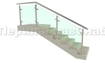 Ограждение лестницы с квадратными стойками и пластинчатыми стеклодержателями в Москве. Готовые проекты ПерилаГлавСнаб