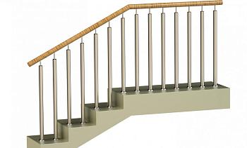 Ограждения с двумя стойками в каждую ступень с пластиковым поручнем и без ригелей в Москве. Готовые проекты ПерилаГлавСнаб