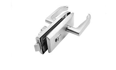 Замок для стеклянной двери с нажимной ручкой и притвором, евроцилиндр односторонний ключ/защелка, с ответной частью на стену, шлифованный t155-2 SSS  купить в Москве