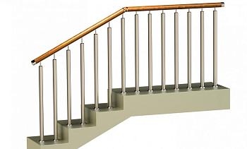 Ограждения с двумя стойками в каждую ступень с деревянным поручнем и без ригелей в Москве. Готовые проекты ПерилаГлавСнаб