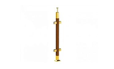 Готовая стойка 40х40х950 мм, деревянная, со вставками из нержавеющей стали 2х100 мм с 4 зажимными стеклодержателями, под золото k740-3-G купить в Москве