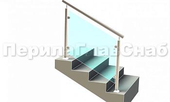 Ограждение лестницы с квадратным поручнем с зажимными стеклодержателями и квадратными стойками в Москве. Готовые проекты ПерилаГлавСнаб