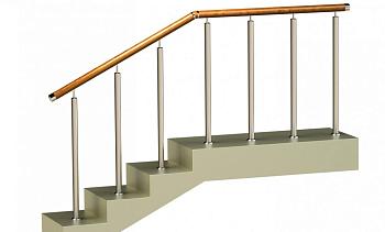 Ограждения со стойками в каждую ступень с круглым деревянным поручнем без ригелей в Москве. Готовые проекты ПерилаГлавСнаб