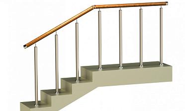 Ограждения со стойками в каждую ступень с круглым деревянным поручнем без ригелей купить в Москве