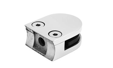 Стеклодержатель литой с вставками под стекло 8-10 мм, 4+4 мм, закругленный под стойку Ø38,1 мм (40х22х50), полированный, (AISI 304) k001-10 купить в Москве