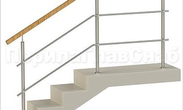 Два ригеля на держателях, квадратный деревянный поручень и круглые стойки купить в Москве