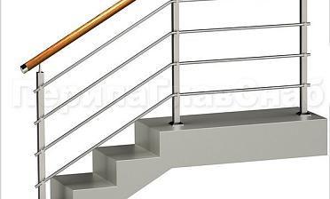 Четыре ригеля на держателях, круглый деревянный поручень и квадратные стойки купить в Москве