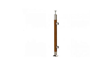 Готовая стойка 40х40х950 мм, деревянная, со вставками из нержавеющей стали 2х100 мм с 2 зажимными стеклодержателями k740-4-R купить в Москве