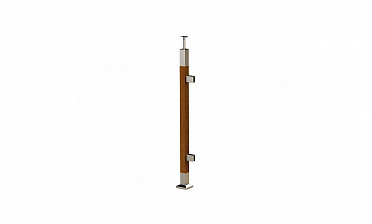 Готовая стойка 40х40х950 мм, деревянная, со вставками из нержавеющей стали 2х100 мм с 2 зажимными стеклодержателями k740-4-R купить в Москве