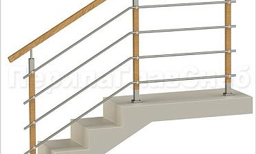 Четыре ригеля на держателях, квадратный деревянный поручень и стойки с деревянными вставками купить в Москве