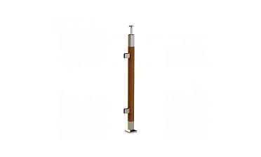 Готовая стойка 40х40х950 мм, деревянная, со вставками из нержавеющей стали 2х100 мм с 2 зажимными стеклодержателями k740-4-L купить в Москве