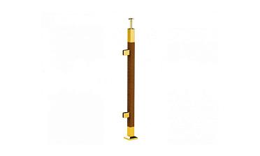 Готовая стойка 40х40х950 мм, деревянная, со вставками из нержавеющей стали 2х100 мм с 2 зажимными стеклодержателями, под золото k740-4-L-G купить в Москве