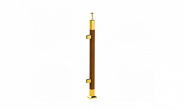 Готовая стойка 40х40х950 мм, деревянная, со вставками из нержавеющей стали 2х100 мм с 2 зажимными стеклодержателями, под золото k740-4-L-G купить в Москве