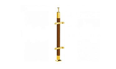 Готовая стойка 40х40х950 мм, деревянная, со вставками из нержавеющей стали 2х100 мм с 2 пластинчатыми стеклодержателями, под золото k740-2-G купить в Москве