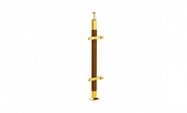 Готовая стойка 40х40х950 мм, деревянная, со вставками из нержавеющей стали 2х100 мм с 2 пластинчатыми стеклодержателями, под золото k740-2-G купить в Москве