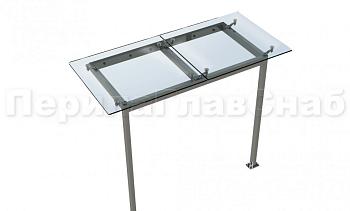 Стеклянный козырек на прямом каркасе со стойками в Москве. Готовые проекты ПерилаГлавСнаб