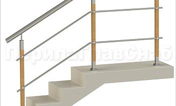 Два ригеля на держателях, круглый поручень и квадратные деревянные стойки в Москве. Готовые проекты ПерилаГлавСнаб