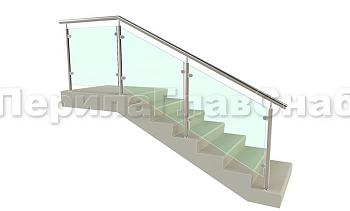 Ограждение для лестницы из нержавейки с зажимными стеклодержателями для крыльца в Москве. Готовые проекты ПерилаГлавСнаб