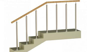 Ограждения со стойками в каждую ступень с квадратным деревянным поручнем без ригелей в Москве. Готовые проекты ПерилаГлавСнаб