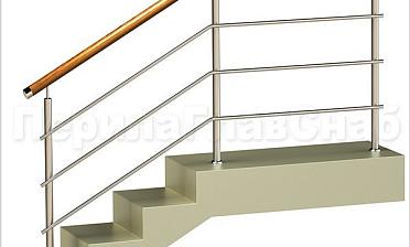 Три ригеля на сварке, круглый деревянный поручень и круглые стойки купить в Москве