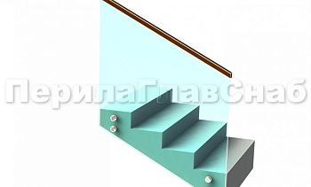 Ограждение с квадратным деревянным поручнем на точечном креплении на лестнице в Москве. Готовые проекты ПерилаГлавСнаб