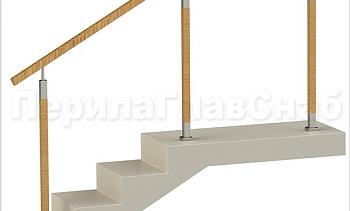Нержавеющие ограждения без ригелей с квадратным деревянным поручнем и стойками с деревянными вставками в Москве. Готовые проекты ПерилаГлавСнаб