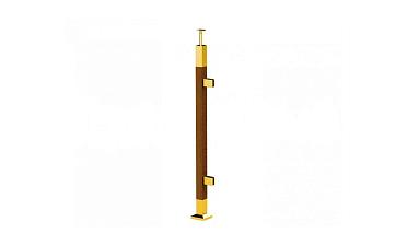 Готовая стойка 40х40х950 мм, деревянная, со вставками из нержавеющей стали 2х100 мм с 2 зажимными стеклодержателями, под золото k740-4-R-G купить в Москве