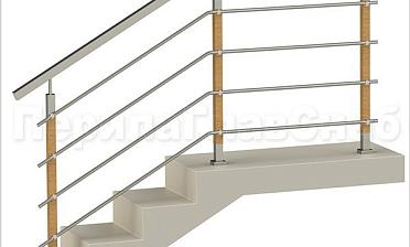 Четыре ригеля на держателях, квадратный поручень и стойки с деревянными вставками купить в Москве