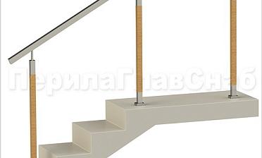 Нержавеющие ограждения без ригелей с квадратным поручнем и стойками с деревянными вставками купить в Москве