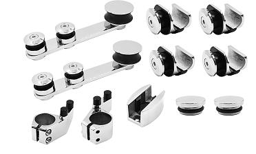 Комплект раздвижной системы для стеклянных дверей, AISI 304, полированный t405 купить в Москве