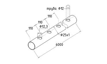 Труба AISI 304 25х1х6000, с перфорацией под  Ø12, 30°, GRIT 600 837-5 купить в Москве