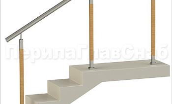 Нержавеющие ограждения без ригелей с круглым поручнем и стойками с деревянными вставками в Москве. Готовые проекты ПерилаГлавСнаб