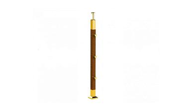 Готовая стойка 40х40х950 мм, деревянная, со вставками из нержавеющей стали 2х100 мм с 3 ригеледержателями k740-1-G купить в Москве