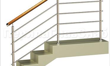 Четыре ригеля на держателях, круглый деревянный поручень и круглые стойки купить в Москве