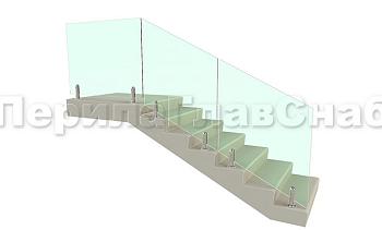 Цельностеклянное лестничное ограждение на министойках из нержавеющей стали для крыльца в Москве. Готовые проекты ПерилаГлавСнаб