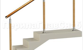 Нержавеющие ограждения без ригелей с круглым деревянным поручнем и стойками с деревянными вставками в Москве. Готовые проекты ПерилаГлавСнаб