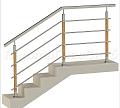 Четыре ригеля на держателях, квадратный поручень и стойки с деревянными вставками в Москве. Готовые проекты ПерилаГлавСнаб - фото 1